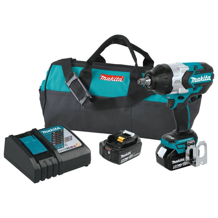 Makita XWT08T 1/2" Cordless Square Drive Impact Wrench Kit with Friction Ring Anvil 5.0 Ah Battery